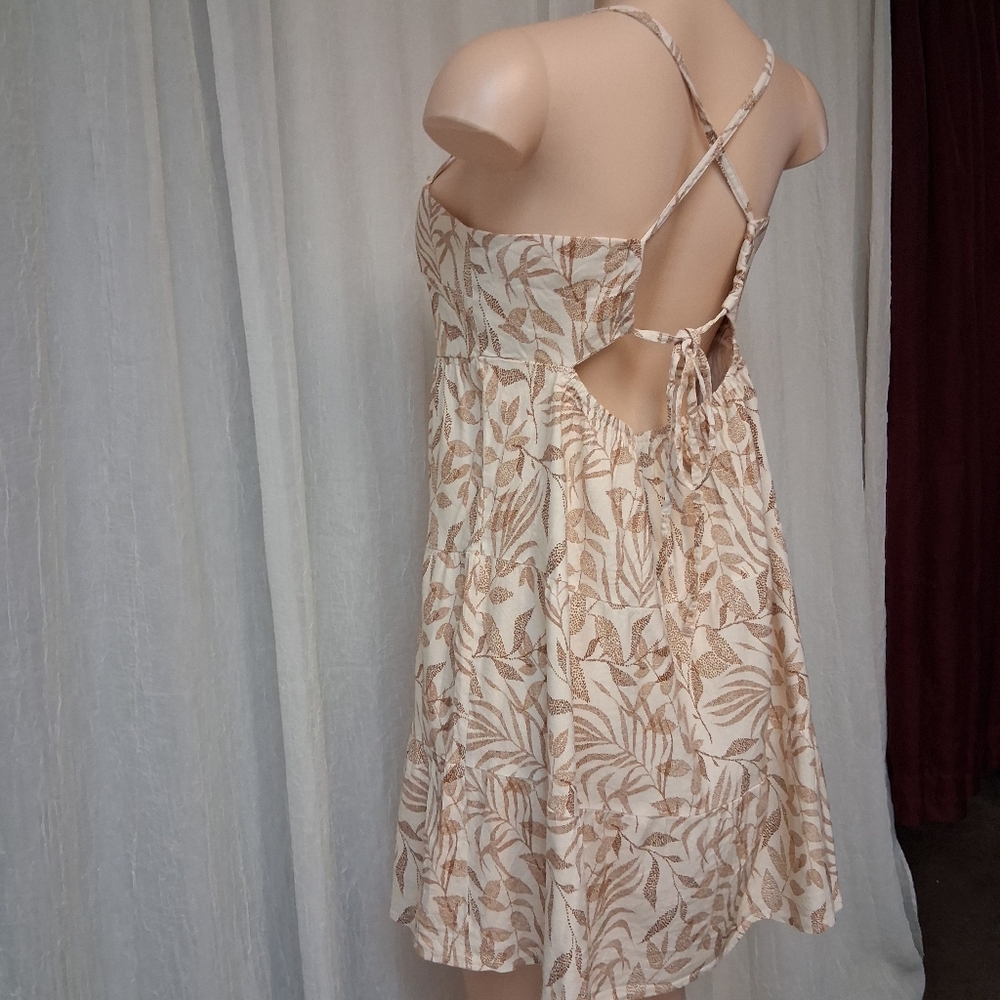 Shore Women Size L Chic Strapless Cream and Brown Leaf Print Dress - Picture 11 of 16